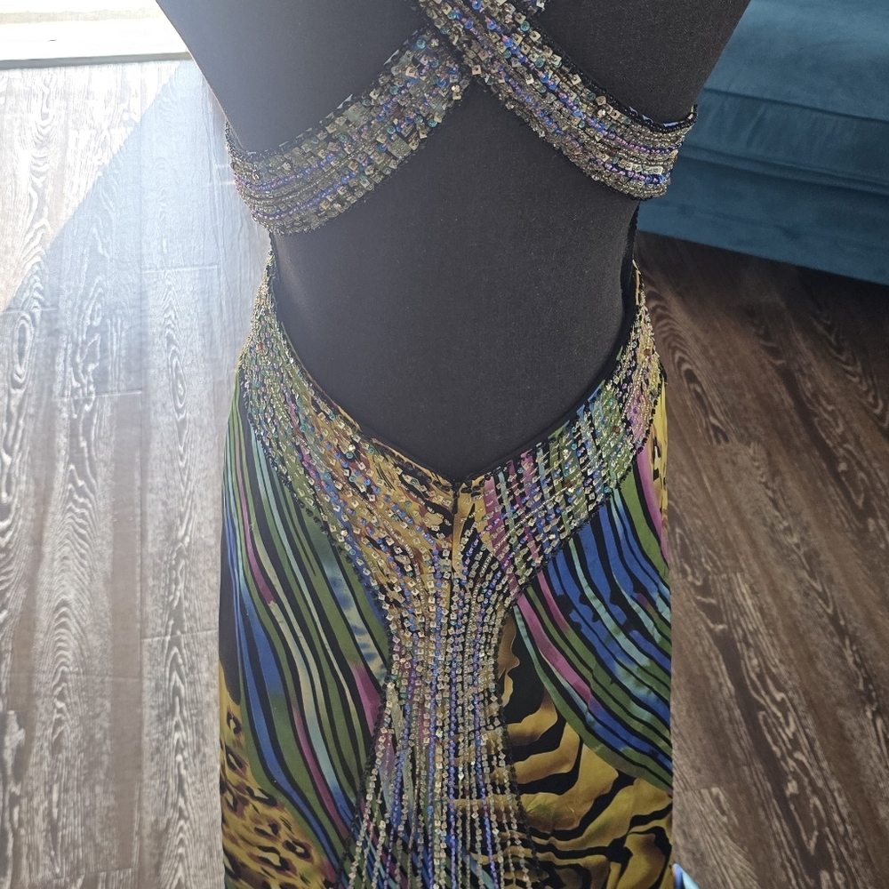 Cache Multicolor Beaded Prom Dress